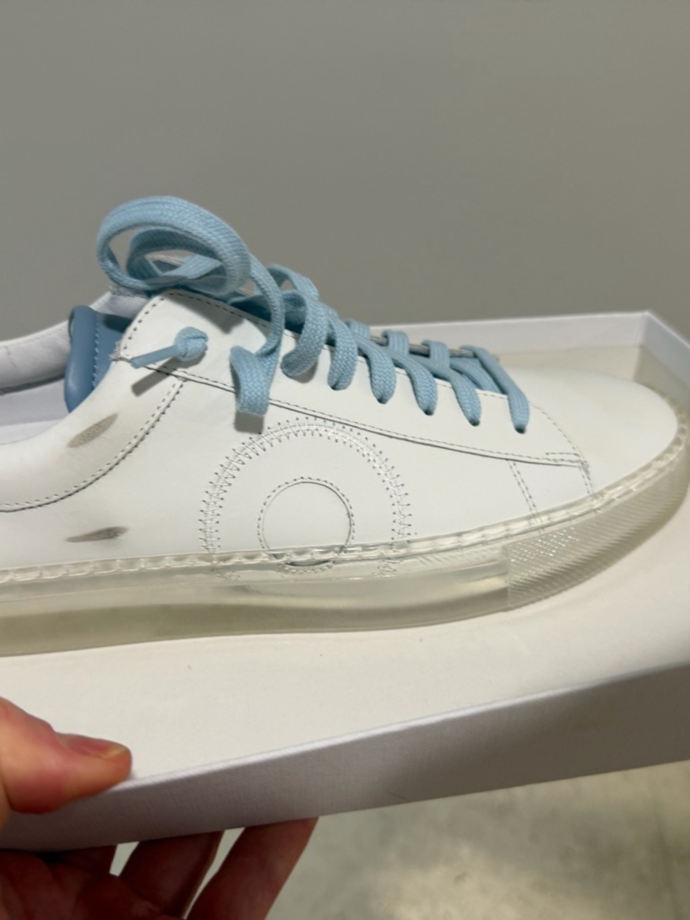 Oliver Cabell White Low-Top Sneakers with Light Blue Accents